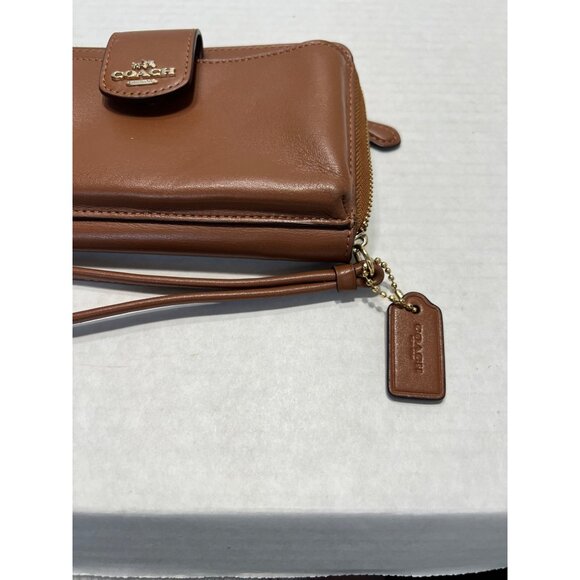 Coach Brown Leather  Wristlet Wallet With Card Slots & ID Window - Picture 6 of 7